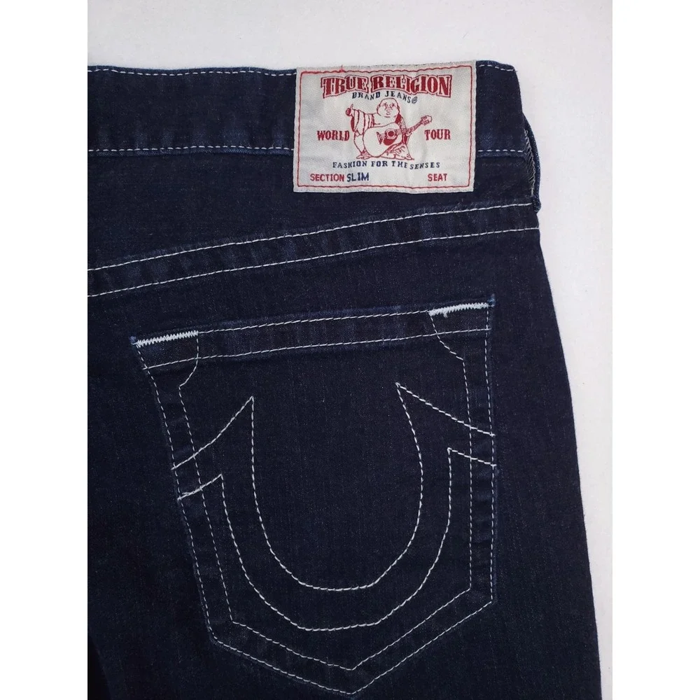 True Religion Jeans Mens 38x34 Blue Slim Straight Stretch Denim Dark Wash